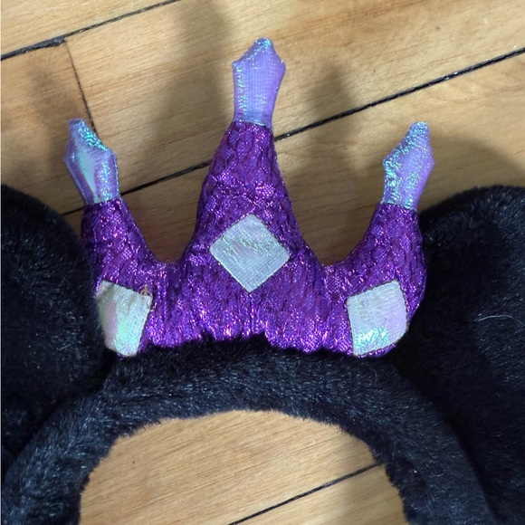 Disney Minnie Mouse fuzzy black ears with purple crown headband - Picture 3 of 5